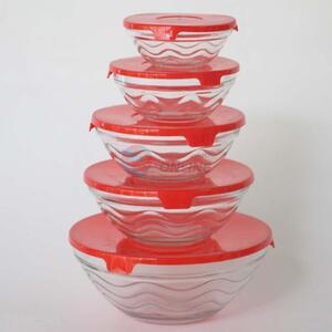 Wholesale 5pcs Stripe Glass <em>Bowl</em> with Red Cover