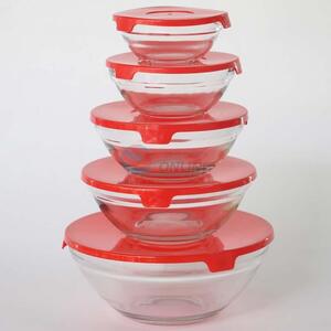 Wholesale 5Pcs Silmple Glass <em>Bowl</em> with Red Cover