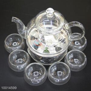 Wholesale Glass Teapot with Wamer Base and 6 Pieces teacups,Heat-resistant ,clear glass