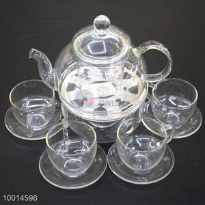 Wholesale Glass Teapot with Wamer Base and 4 Pieces teacups,Heat-resistant ,clear glass