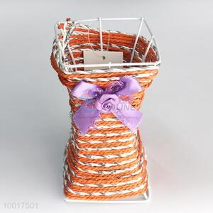 Orange Paper <em>Flower</em> <em>Vase</em>  For Home Decoration with Purple Bowknot