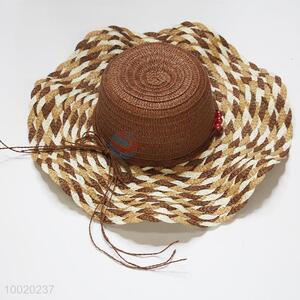 Brown Big Weave Brim Hat For Beach/Summer