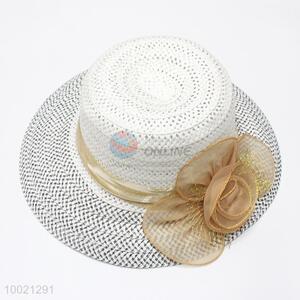 Straw Pattern White Summer Hat for Beach/Vacation
