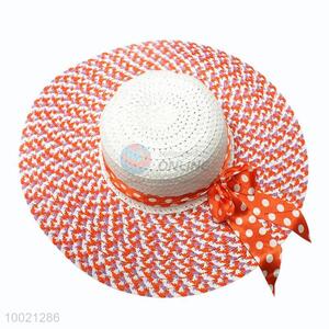 Orange Weave Paper Hat with wide brim for women