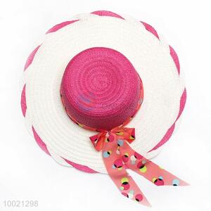 Rose Red Summer Beach Sun Hat with Bowknot