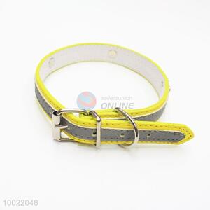 Yellow PU pet collar for big and small dogs