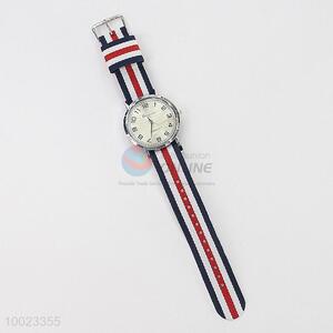 Wrist Watch with the Stripes of Navy, Yellow and Red