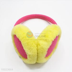Hot sale warm pink-yellow plush knitted <em>earmuff</em>