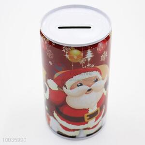 Cute Kids Iron Money Box Shaped in cylinder with Santa Claus Pattern