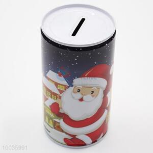 Beautiful Kids Iron <em>Money</em> <em>Box</em> Shaped in cylinder with Santa Claus Pattern