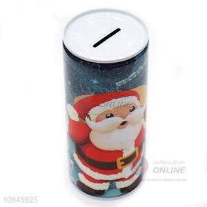 6.5*15CM Zip-top can shape tinplate money box with santa claus pattern