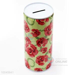 6.5*15CM Zip-top can shape tinplate saving pot printed red flower