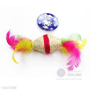 Colorful Cone-shape Pet Sisal Toy With Feather