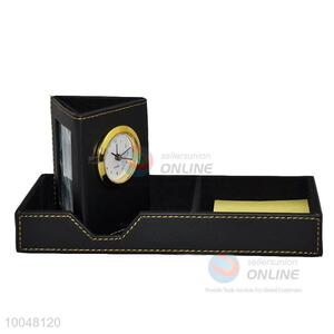 Unique designs black pu leather storage box with clock