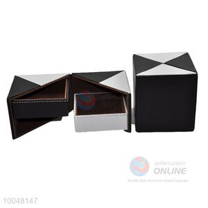 9.7*9.7*10.3cm black&white functional foldable faux leather storage box