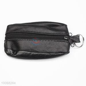 Zipper wallet faux leather black coin purse