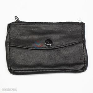 Portable unisex black sheepskin leather coin purse