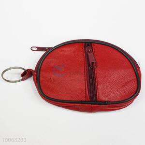 Red personalized leather wallet zipper change coin purse