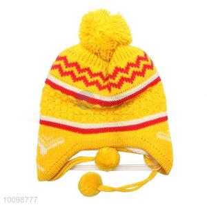 Fashion knitted hat with ear flap ball top for children