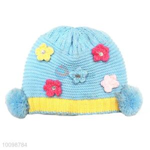 Beauty knitted hat with top ball ear muff for children