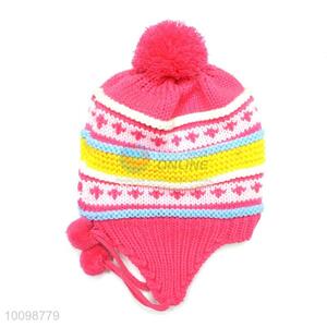 100% Acrylic children knitted hat with top ball