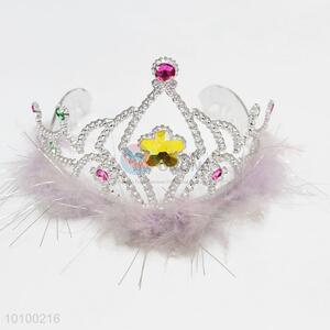 Wholesale plastic tiaras promotional  princess crown with feather