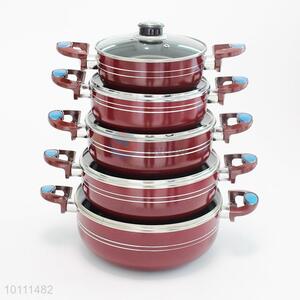 10 Pcs/Set Red Non-Stick Stockpot with Lid Cookware Set