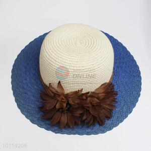 Women New Style Blue Brim Paper Summer Hat