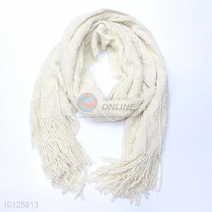 White Tessel Knitted Scarf Women Winter Scarf
