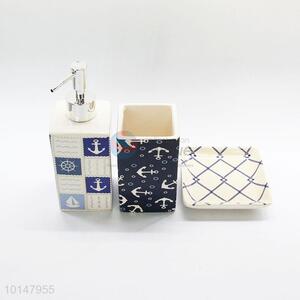 3 Pcs/ Set Cute Boat Anchor Pattern Ceramic Dental Set Bathroom Supplies Kit Toothbrush Holder