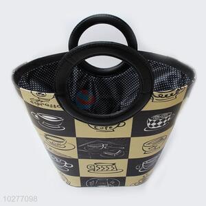 Unique Coffee Pattern PU Hand Shopping Basket