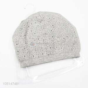 Nice Design Knitted Beanie Winter Warm Hat with Rhinestone Decoration