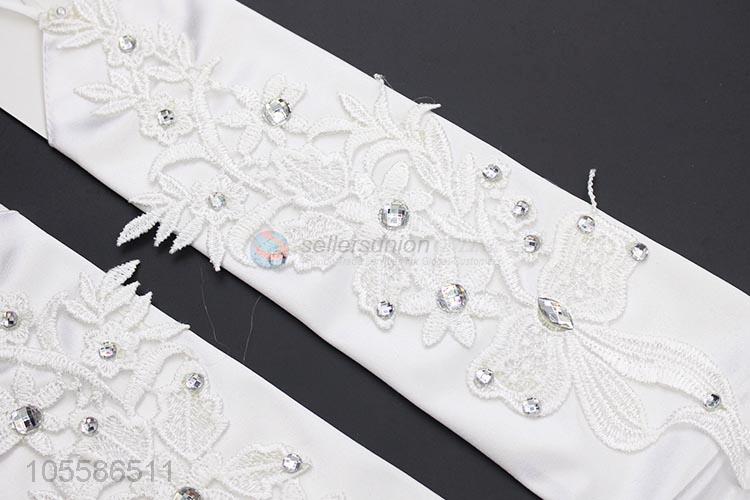 Factory Price Luxury Rhinestone Wedding Bridal Satin Gloves