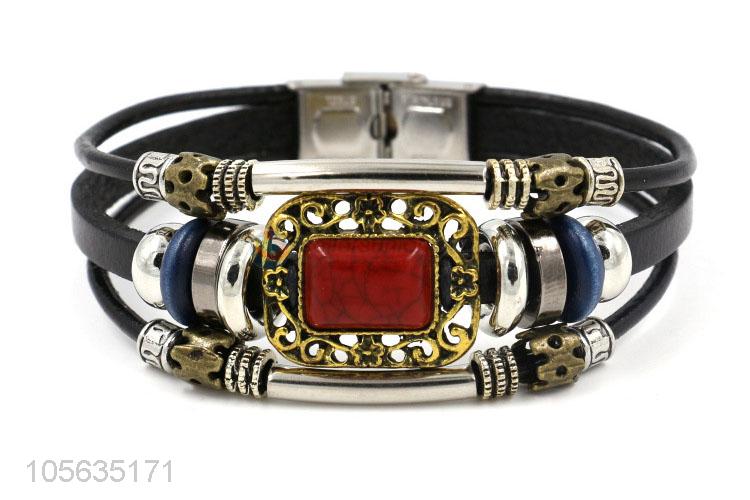 New products retro multilayer leather bracelet charms bracelet