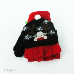 Cute festive acrylic knitted harlf finger warm gloves for girls