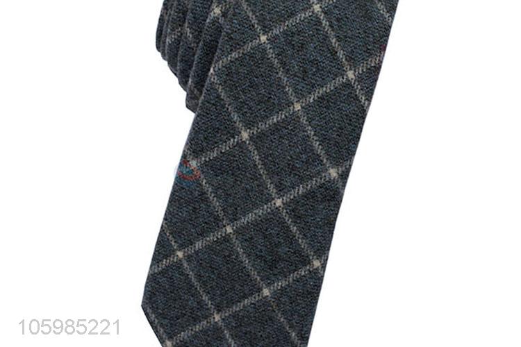 Factory wholesale men's skinny tie plaid wool necktie