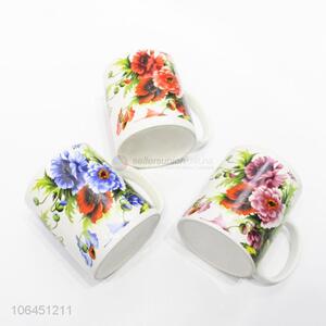 Promotional exquisite colorful flower pattern ceramic cup with handle