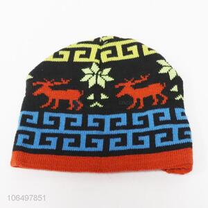 Good quality newest men winter reindeer jacquard beanie hat