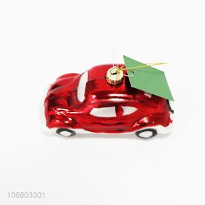 Cartoon Car Shape Glass Christmas Ornament