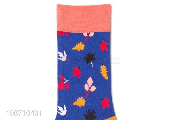 New Fashion Leaf Design Men Cotton Socks Comfortable Mid-Calf Length Sock
