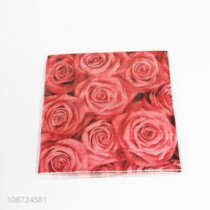 Hot selling 20pcs rose printed square wood pulp napkin