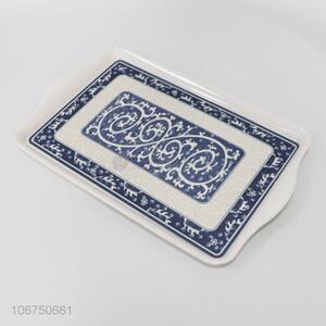 Wholesale blue and white porcelain pattern melamine serving tray with double handles