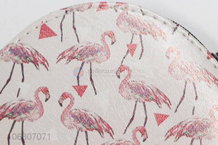 Best Sale Round Shape Fancy Flamingo Pu Leather Zipper Coin Purse