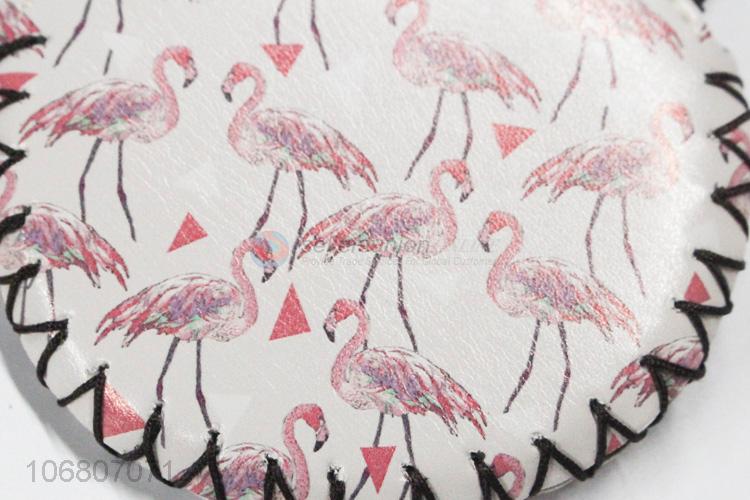 Best Sale Round Shape Fancy Flamingo Pu Leather Zipper Coin Purse