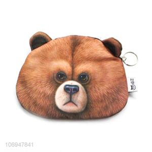 Suitable price 3D brown bear printed coin bag change bag