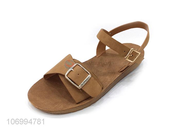 Excellent quality ladies summer pu leather sandal with buckle