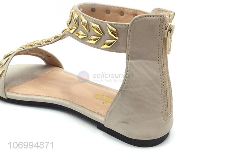 Best quality summer fashion pu leather sandal flat shoes