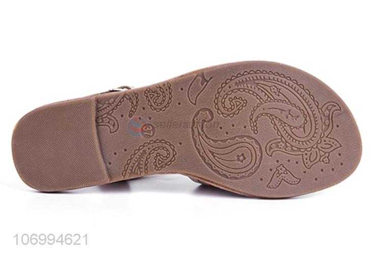 Suitable price women laser cutting sandal pu leather sandal