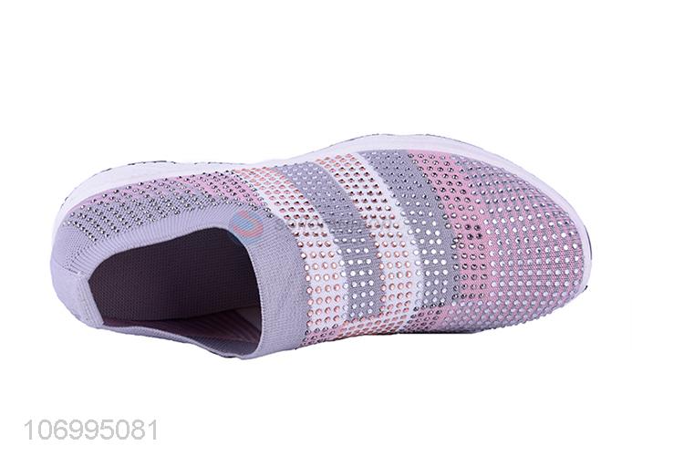 Recent design summer hot drilling knitted mesh women shoes