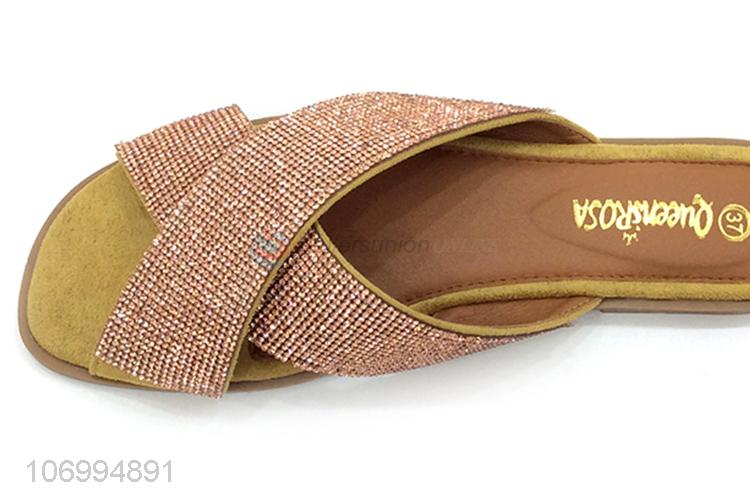 Wholesale price trendy colored rhinestones ladies outdoor slippers